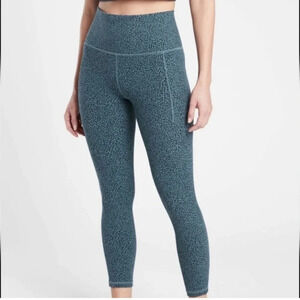 Athleta Womens Small Salutation Stash II Textured Blue Cheetah Print Leggings